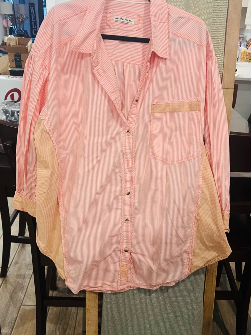 Free people Pink and White button down stripped Shirt